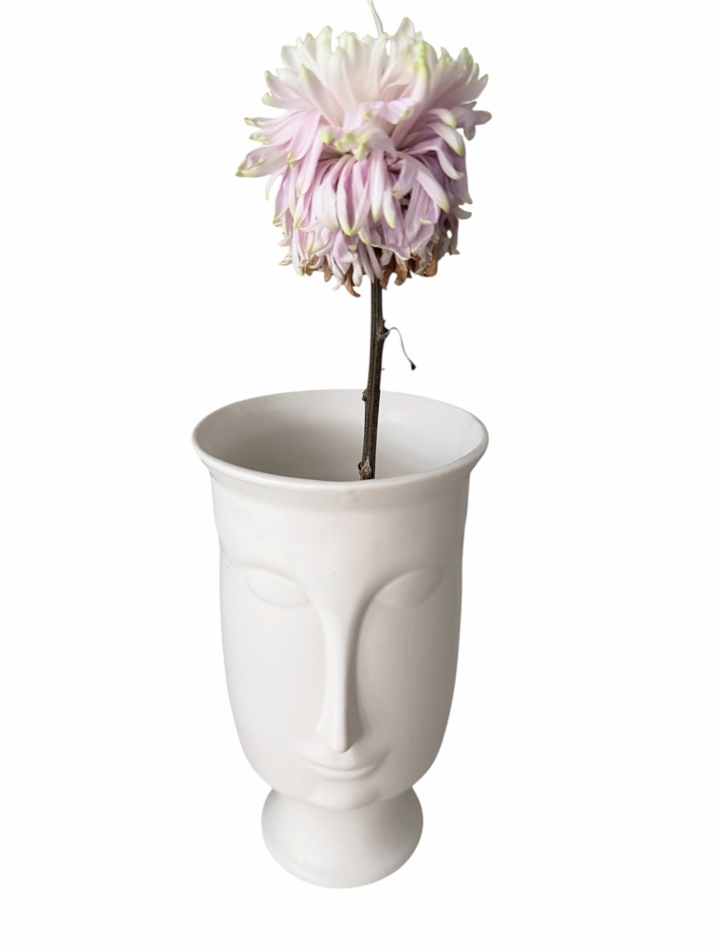 Ceramic White Faces Eclectic Flower Plant Vase Decorative NEW 6” wide X 11” Tall